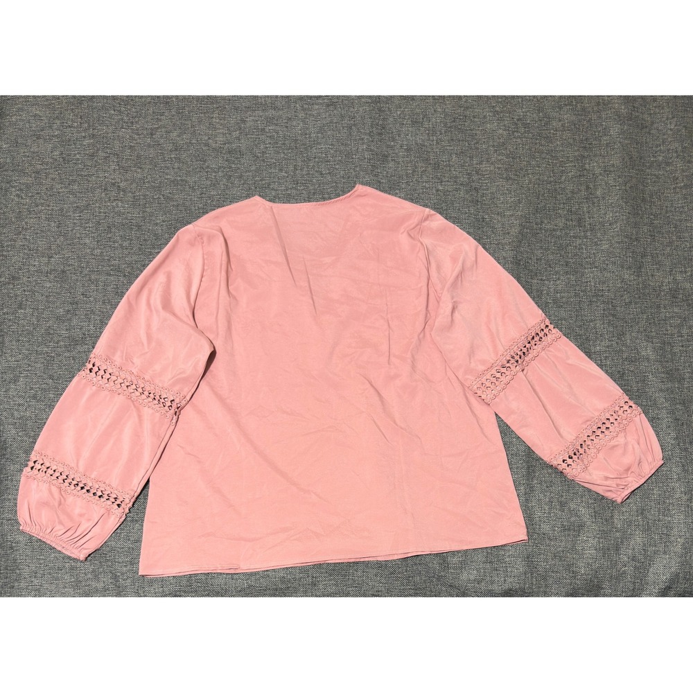 Unbranded Women's XXL Blouse Pink V-Neck Crochet Lace Long Sleeve - Picture 9 of 9